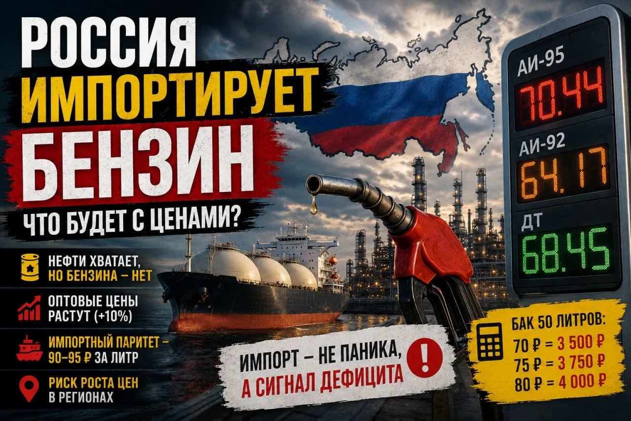 Почему импорт бензина в Россию, это не спасение, а сигнал о проблемах с топливом